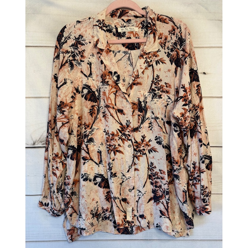 We The Free Free People Tropical Palm Print Button Down Shirt Terracotta Small